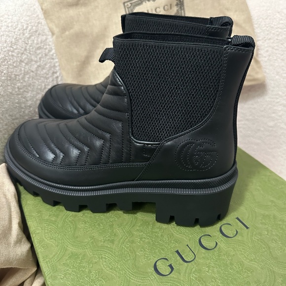 Gucci Black Quilted Leather Chelsea Lug Ankle Boots main image 5